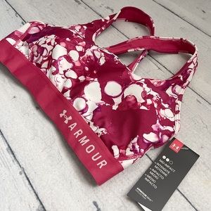 New Under Armour Sports Bra Mid Impact Size Large Dark Pink White